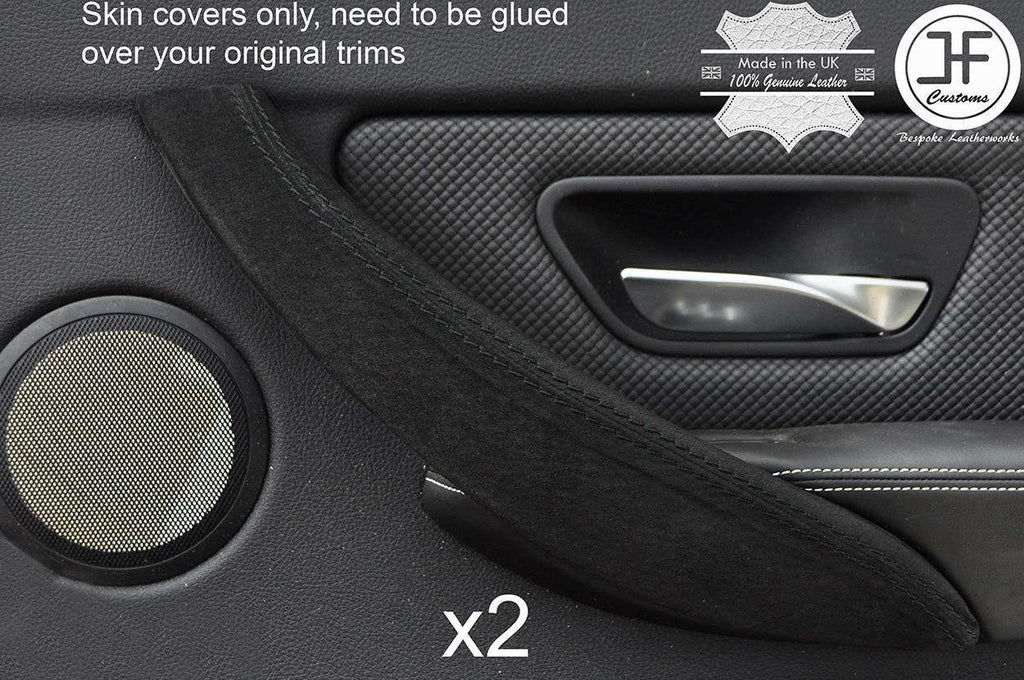 BLACK STITCH 2X FRONT DOOR HANDLE TRIM SUEDE COVERS FITS BMW F34 GT 2012-2017