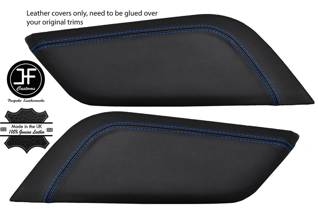 BLUE STITCH 2X CENTRE CONSOLE KNEE PADS LEATHER COVERS FITS FORD MUSTANG 15-17