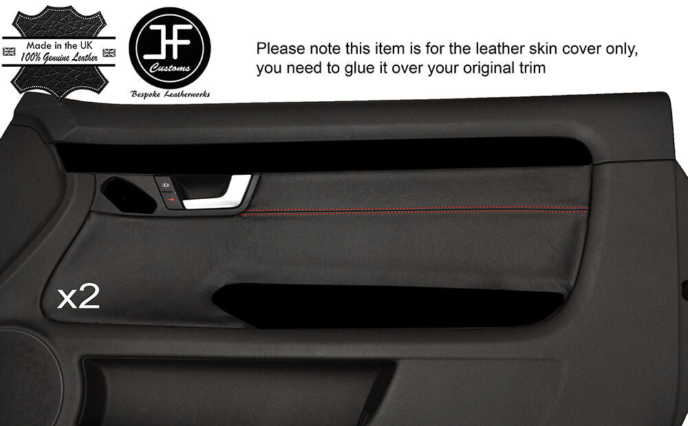 RED STICH 2X FRONT DOOR CARD TRIM COVER FITS AUDI A4 CABRIO CONVERTIBLE 02-09