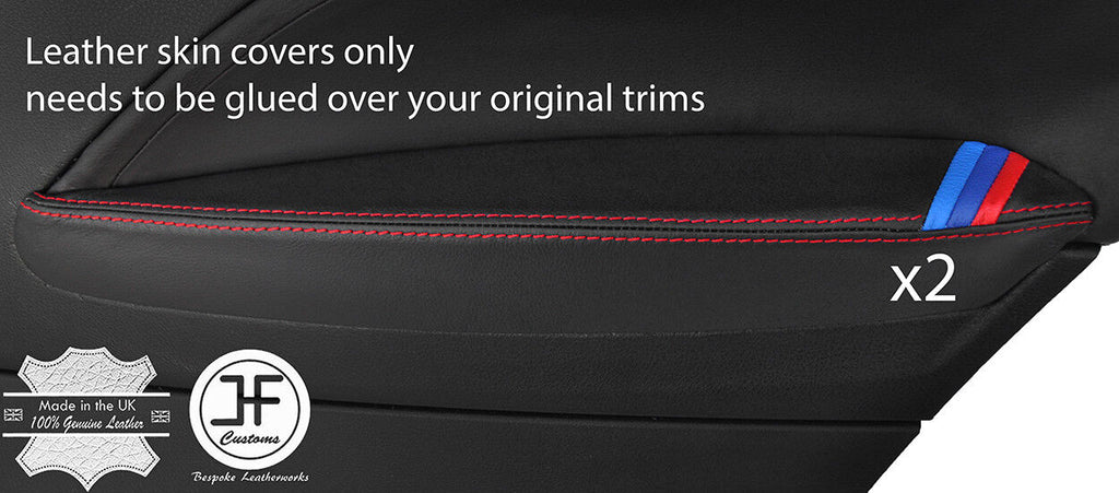 RED STITCH 2X TRI STRIPE REAR DOOR ARMREST LTHR COVERS FOR BMW F21 11-17 3 DOOR