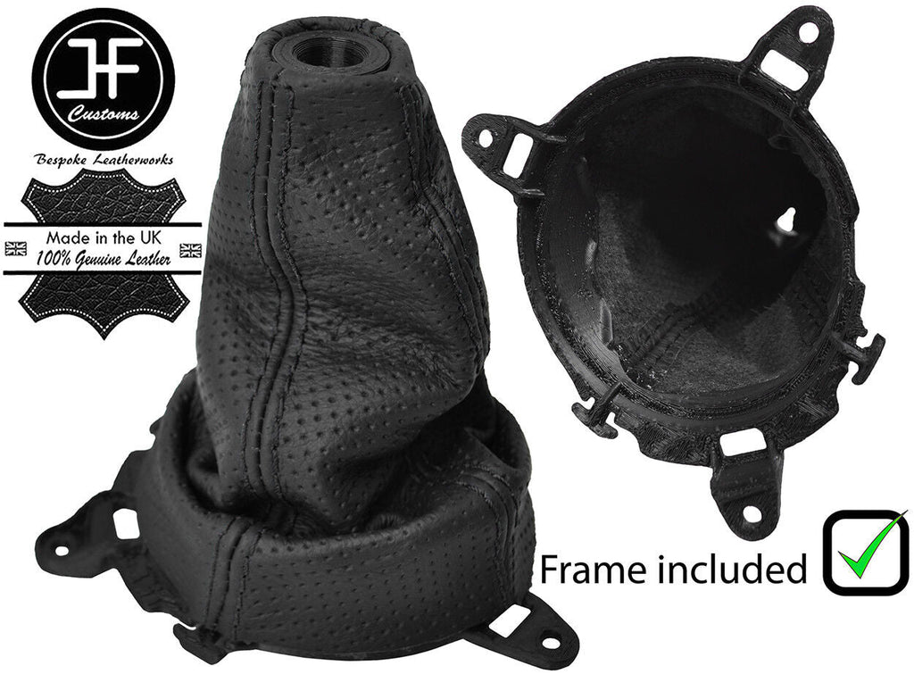 BLACK STITCH PERFORATED GEAR GAITER+FRAME+RING FOR HONDA CIVIC TYPE R FN2 06-12