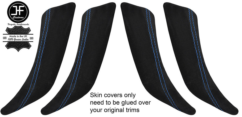 BLUE STITCH 2X FRONT & 2X REAR DOOR HANDLE TRIM SUEDE COVERS FOR BMW F20 11-18