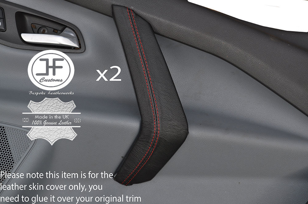 RED STITCH 2X FRONT DOOR HANDLE SKIN COVERS FITS FORD TRANSIT CUSTOM 2014+