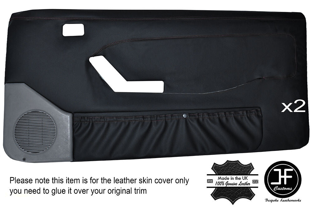 BLACK STITCH 2X FRONT FULL DOOR CARD LEATHER COVERS FITS FORD MUSTANG 1987-1993