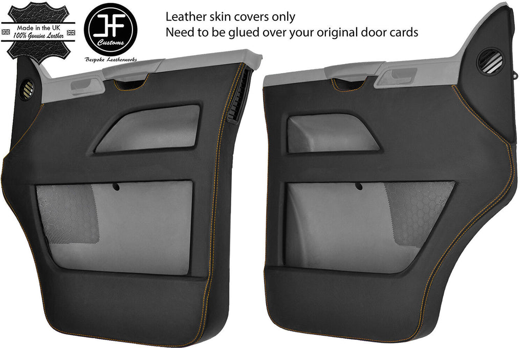 YELLOW STITCH 2X FRONT DOOR CARD LEATHER COVERS FOR VW T5 TRANSPORTER STYLE 2