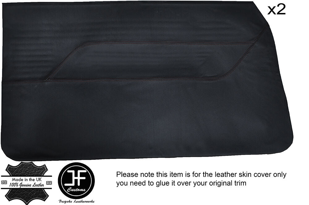 BLACK STITCH 2X FRONT DOOR CARD LEATHER COVER FITS FORD ANGLIA 105E 123E