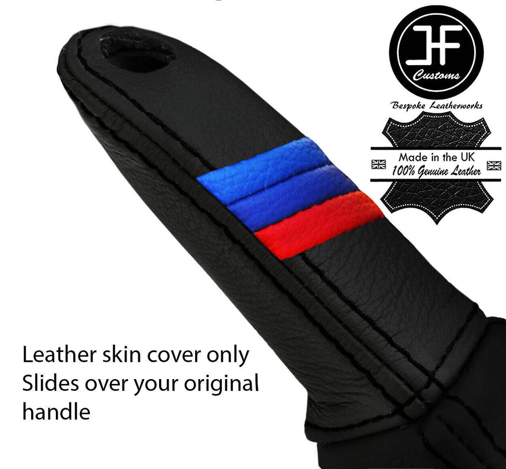 BLACK STITCH TRI STRIPE LEATHER HANDBRAKE HANDLE COVER FITS BMW Z4 E85 E86 02-08
