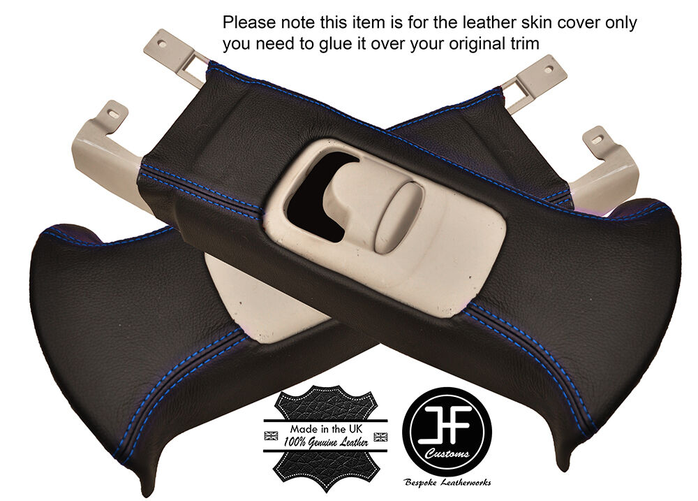 BLUE STITCH 2X UPPER B PILLAR LEATHER COVERS FITS BMW MINI R50 R53 2001-2006