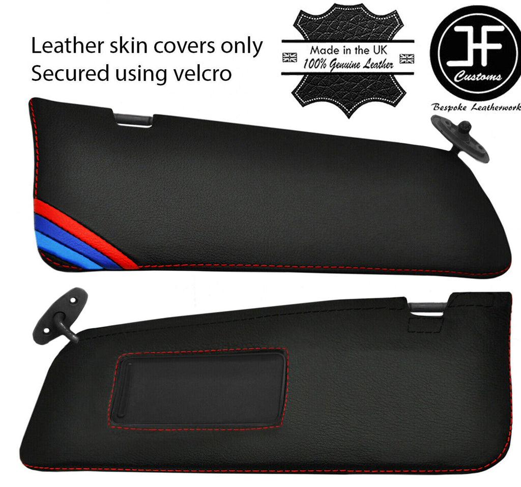 RED STITCH TRI STRIPE 2X SUN VISORS LEATHER COVERS FOR BMW 5 SERIES E34 87-97