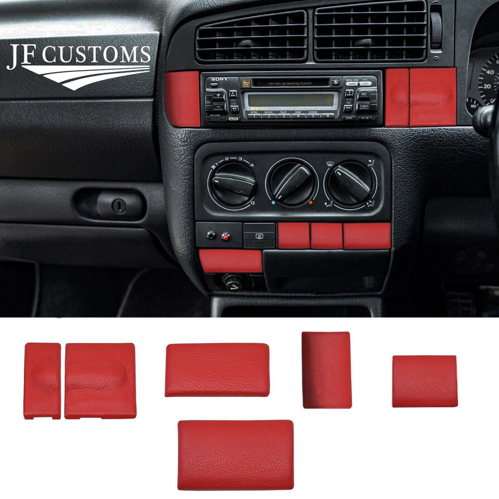 RED STITCH LEATHER DASHBOARD TRIM BLANK COVER SET+FRAMES FOR VW GOLF MK3