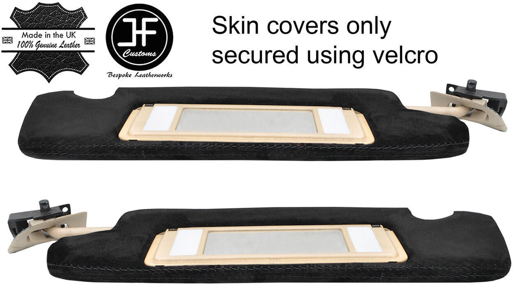 BLACK STITCH 2X SUN VISORS REAL SUEDE COVERS FOR MERCEDES SL CLASS R129 89-02
