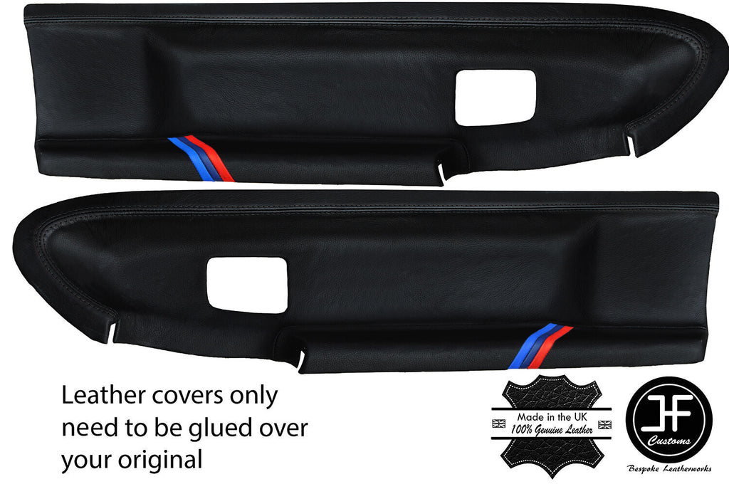 BLACK STITCH TRI STRIPES 2X FRONT DOOR CARD COVERS FOR BMW E36 COUPE CONVERTIBLE