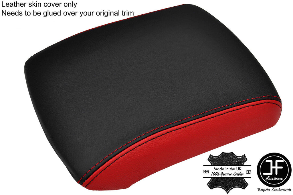 BLACK & RED TOP GRAIN LEATHER ARMREST COVER FITS NISSAN NAVARA D40 2005-2015