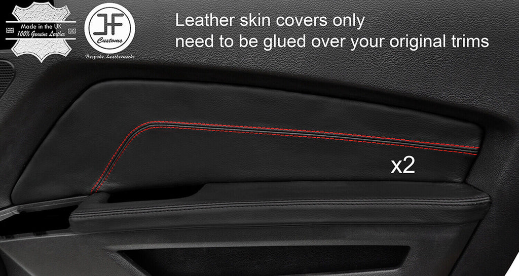 RED STITCH 2X DOOR CARD TRIM LEATHER COVERS FITS FORD MUSTANG 10-14 STYLE 2