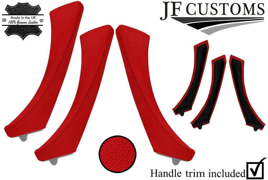 RED ITALIAN LEATHER 3X DOOR HANDLE TRIM + COVERS FOR BMW E90 E91 E9X CUSTOM NEW