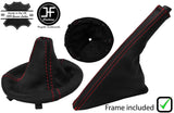 RED STITCH LEATHER GEAR + FRAME & SLIM HANDBRAKE COVER FOR FIAT 500 07-15
