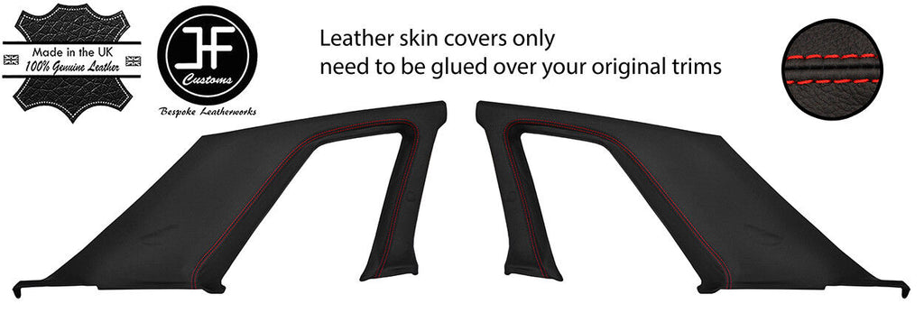 RED STITCH 2X B C PILLAR REAL LEATHER COVERS FITS NISSAN SKYLINE R32 89-94