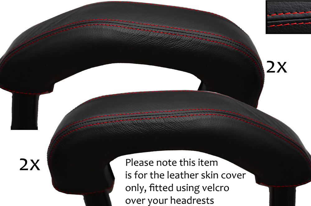 RED STITCH 2X REAR HEADREST SKIN COVERS FITS RENAULT MEGANE CONVERTIBLE 02-08
