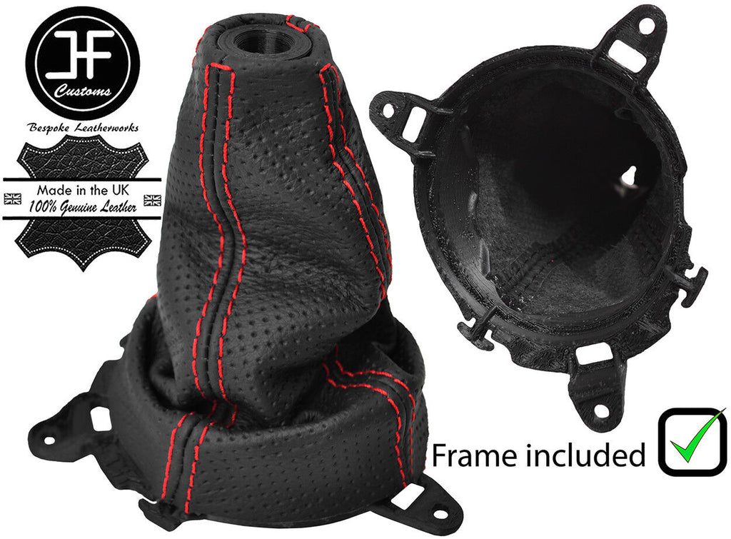 RED STITCH PERFORATED GEAR GAITER+FRAME+RING FOR HONDA CIVIC TYPE R FN2 06-12