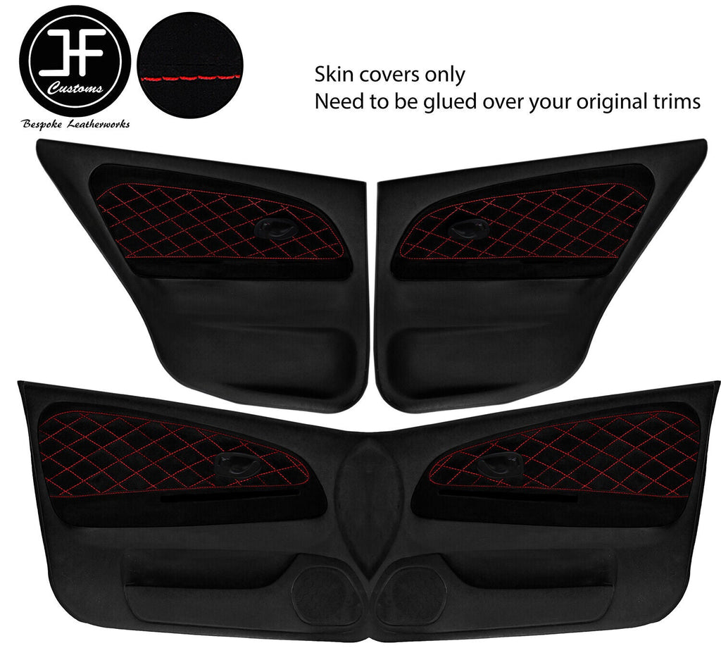 RED DIAMOND STITCH 4X DOOR CARD TRIM SUEDE COVERS FOR MITSUBISHI EVO 4 5 6