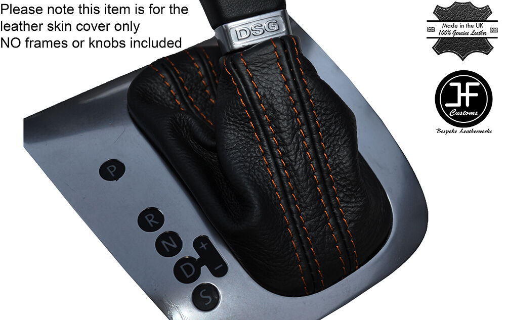 ORANGE STITCH LEATHER SKIN AUTO AUTOMATIC DSG GEAR GAITER FITS VW EOS 2006-2013