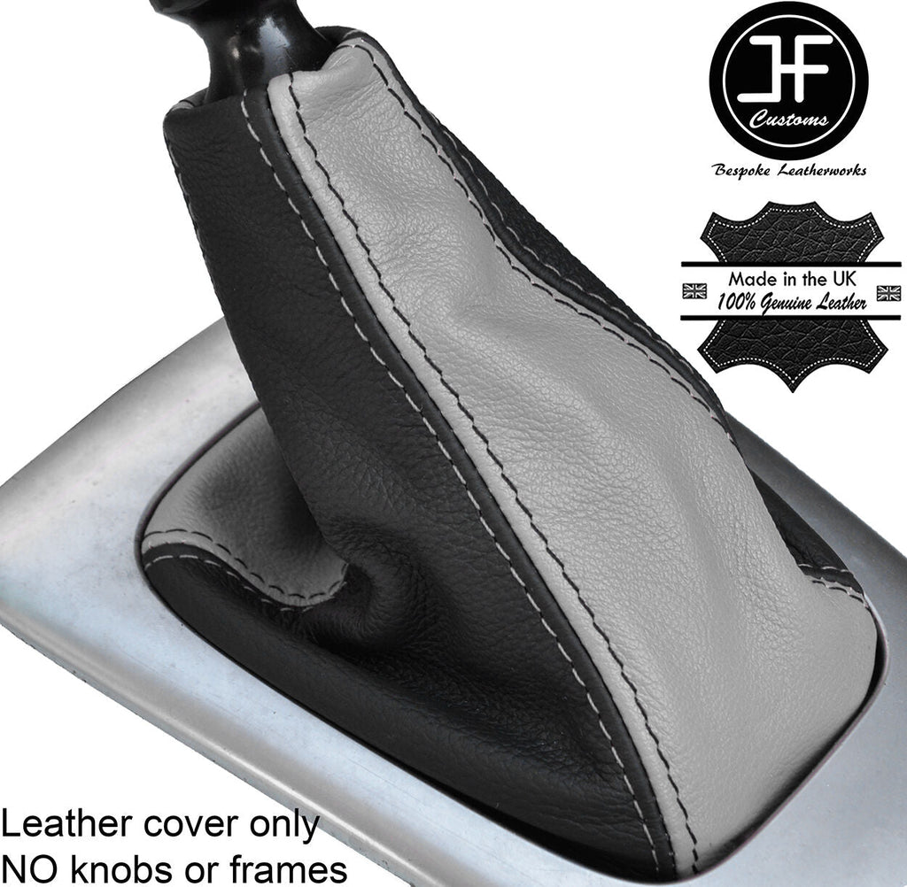 BLACK & GREY TOP GRAIN REAL LEATHER GEAR GAITER FITS SAAB 93 9-3 2003-2012