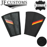 BLACK STITCH GERMAN STRIPE 2X SEAT BELT LONG COVERS FOR VW AMAROK 2010-2020