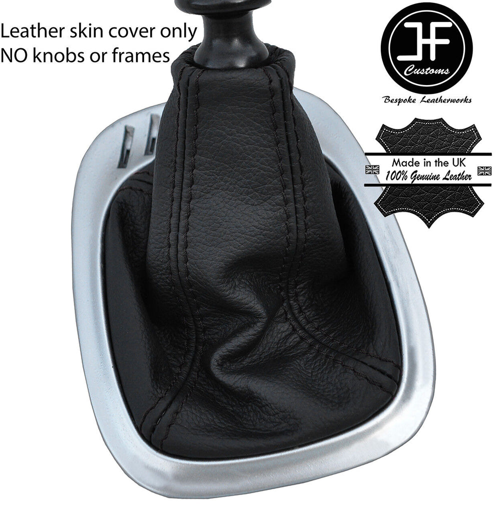 BLACK STITCHING TOP GRAIN LEATHER GEAR GAITER FITS VW SHARAN MK1 1995-2000