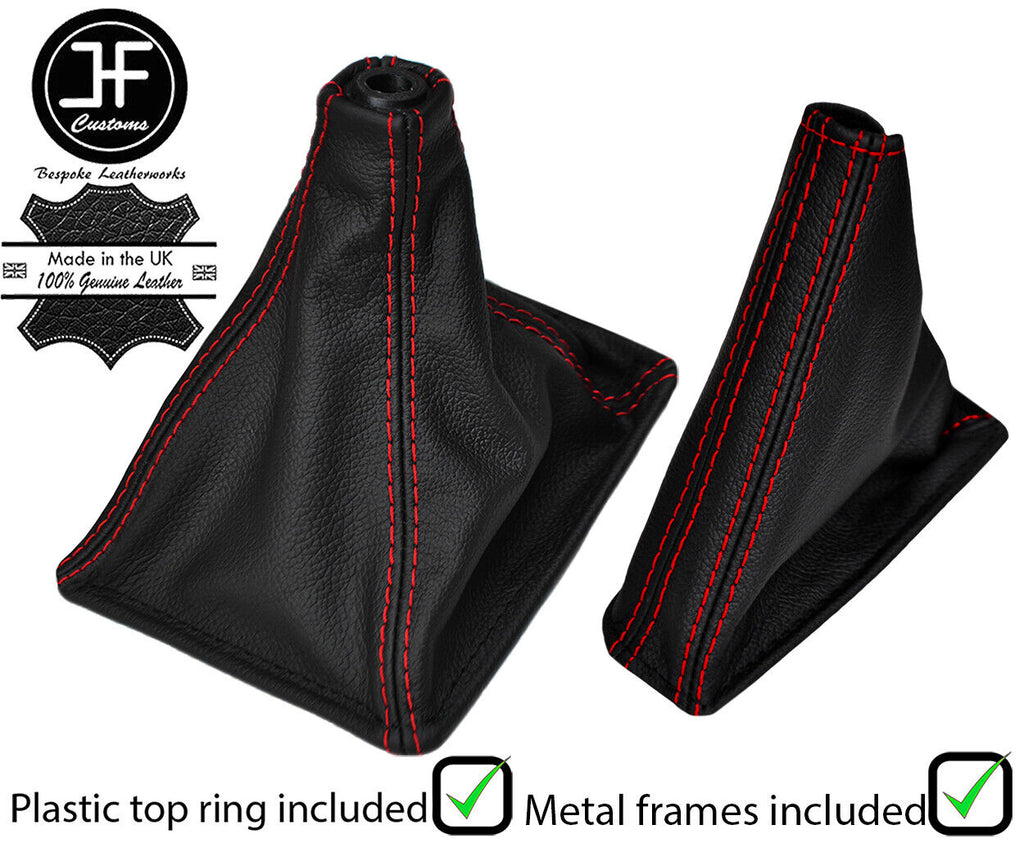 RED STITCH LEATHER GAITER SET+METAL FRAME+TOP RING FITS NISSAN SKYLINE R32