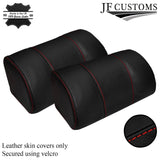RED STITCHING 2X HEADREST LEATHER COVERS FITS JAGUAR E TYPE SERIES 2 CUSTOM NEW