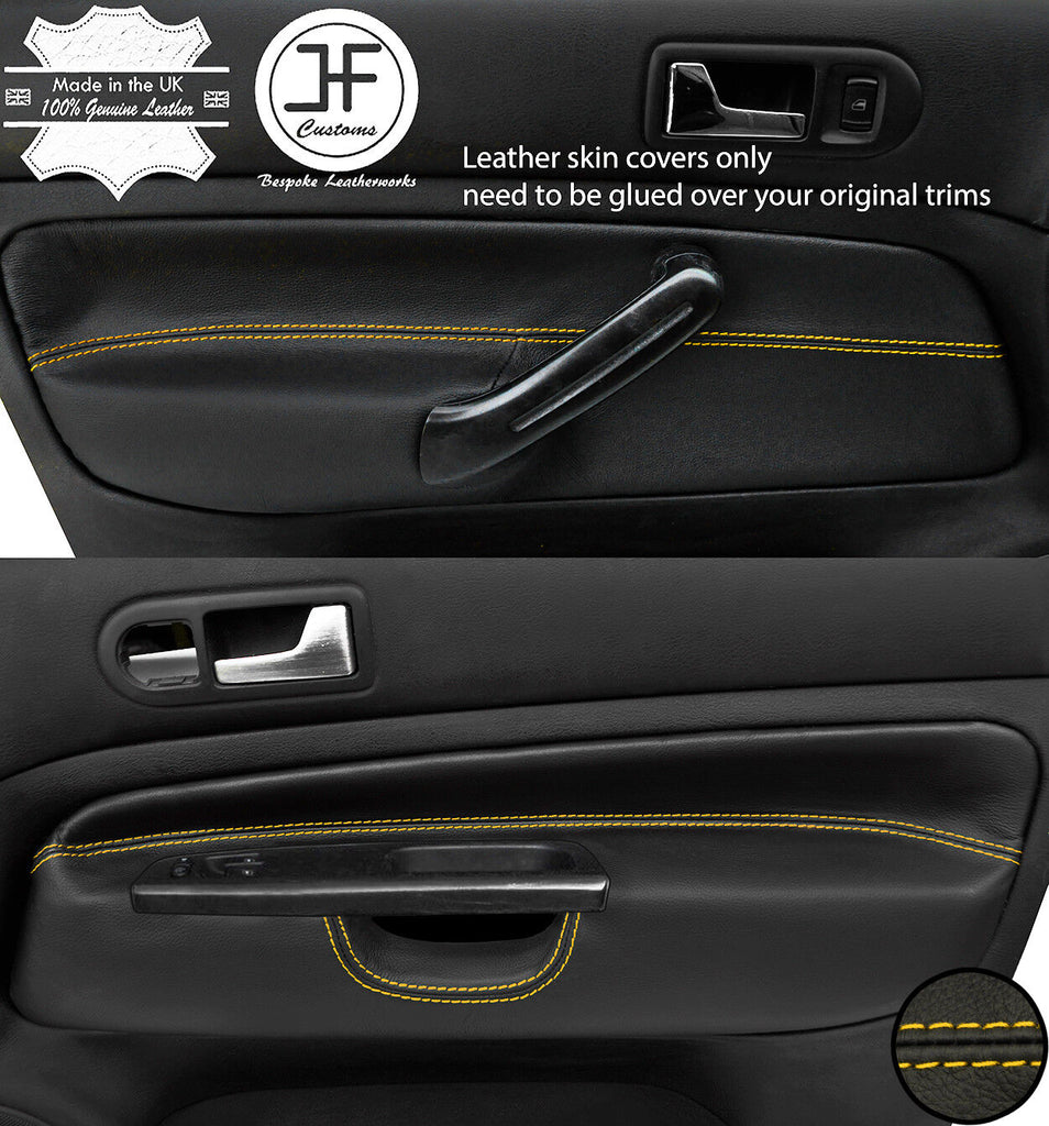 YELLOW STITCH 2X FRONT DOOR CARD TRIM COVERS FOR VW GOLF MK4 98-05 3 DOOR STYLE2