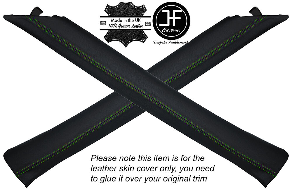 GREEN STITCH 2X A PILLAR LEATHER SKIN COVER FITS MITSUBISHI COLT 2004-2012