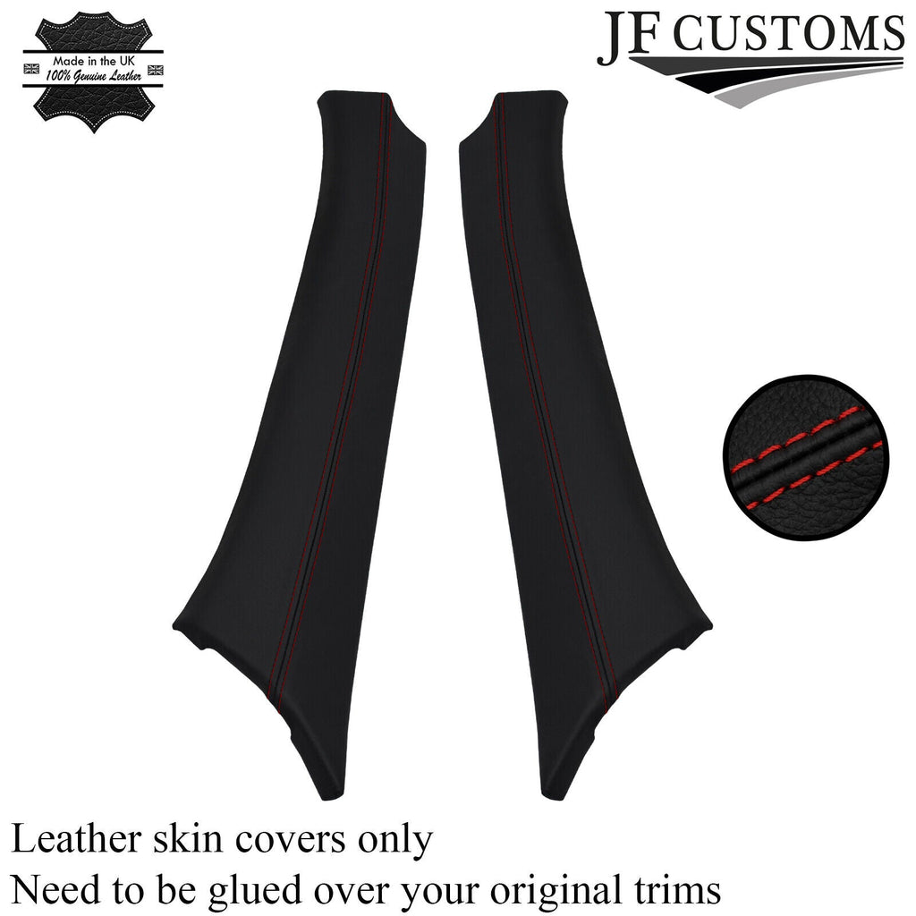 DARK RED STITCH 2X A PILLAR LEATHER COVERS FOR MERCEDES W202 C CLASS 93-00