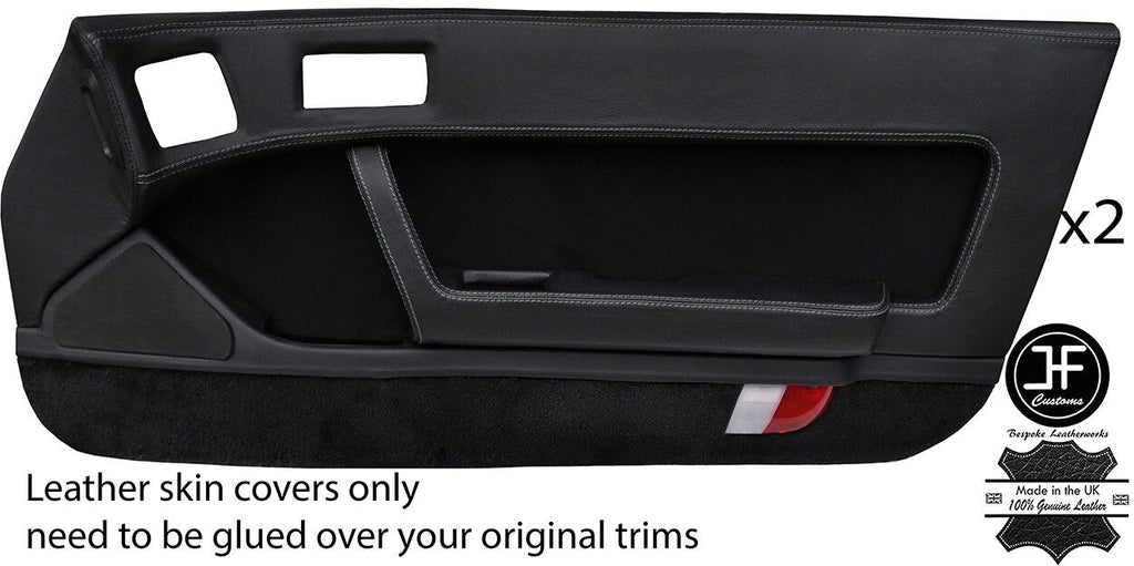 GREY STITCH 2X FULL DOOR CARD LEATHER & PU SUEDE COVER FITS MAZDA RX7 FC 86-91