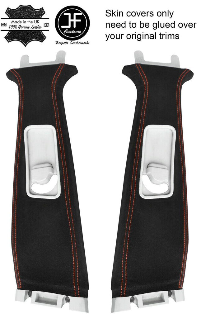RED STITCH 2X UPPER B POST PILLAR SUEDE COVERS FITS DISCOVERY 4 2009-2016