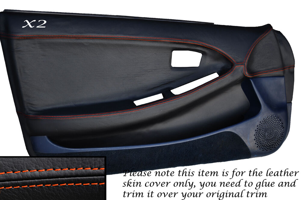 ORANGE STITCH 2X FULL DOOR CARD LEATHER SKIN COVER FITS TOYOTA MR2 MK2 1989-2000
