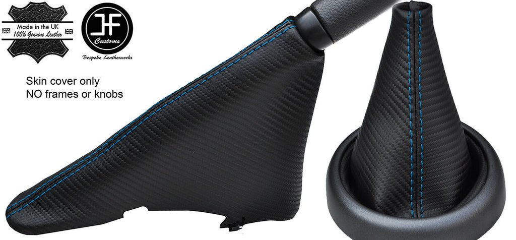 BLUE STITCH CARBON VINYL GEAR HANDBRAKE GAITER FOR BMW MINI R50 R52 R53 01-06