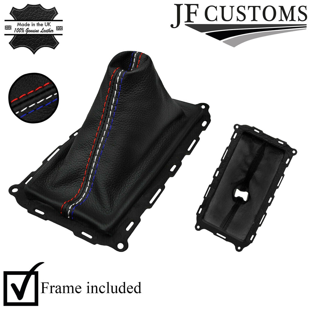 TRI COLOUR STITCH LEATHER GEAR GAITER + PLASTIC FRAME FOR FORD MUSTANG 10-15