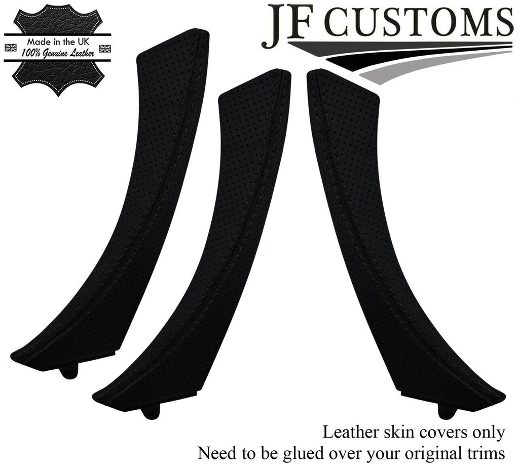BLACK STITCH ITALIAN PERFORATED LEATHER 3X DOOR HANDLE COVERS FOR BMW E90 E9X