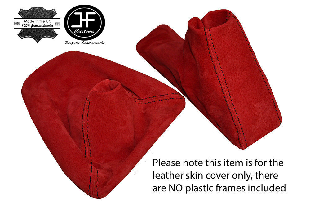 RED SUEDE FITS BMW E90 E91 E92 E93 GEAR HANDBRAKE GAITER SET BLACK STITCH