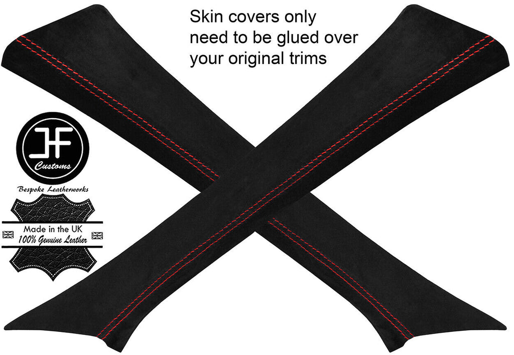 RED STITCH 2X A PILLAR REAL SUEDE COVERS FITS MERCEDES A CLASS W176 12-16