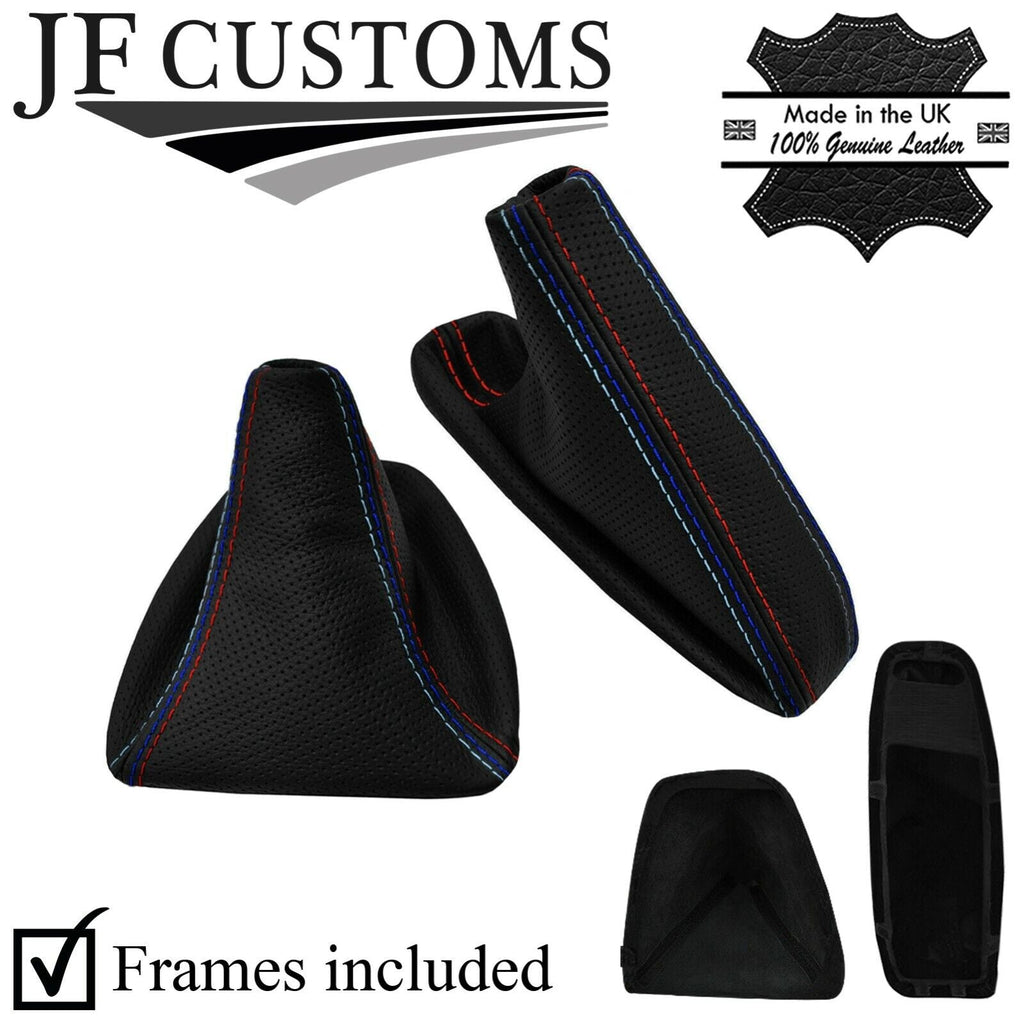 RED & TRI STITCH PERORATED LEATHER GAITER SET+PLASTIC FRAME FOR BMW E90 E91 E92