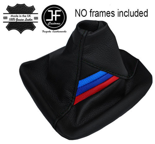 BLACK STITCH LEATHER GEAR GAITER FITS BMW 5 SERIES E60 E61 03-10 TRI STRIPES