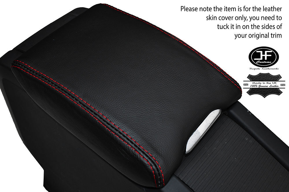 RED MSTITCH ARMREST LID REAL LEATHER COVER FOR FITS VOLVO XC60 2008-2016
