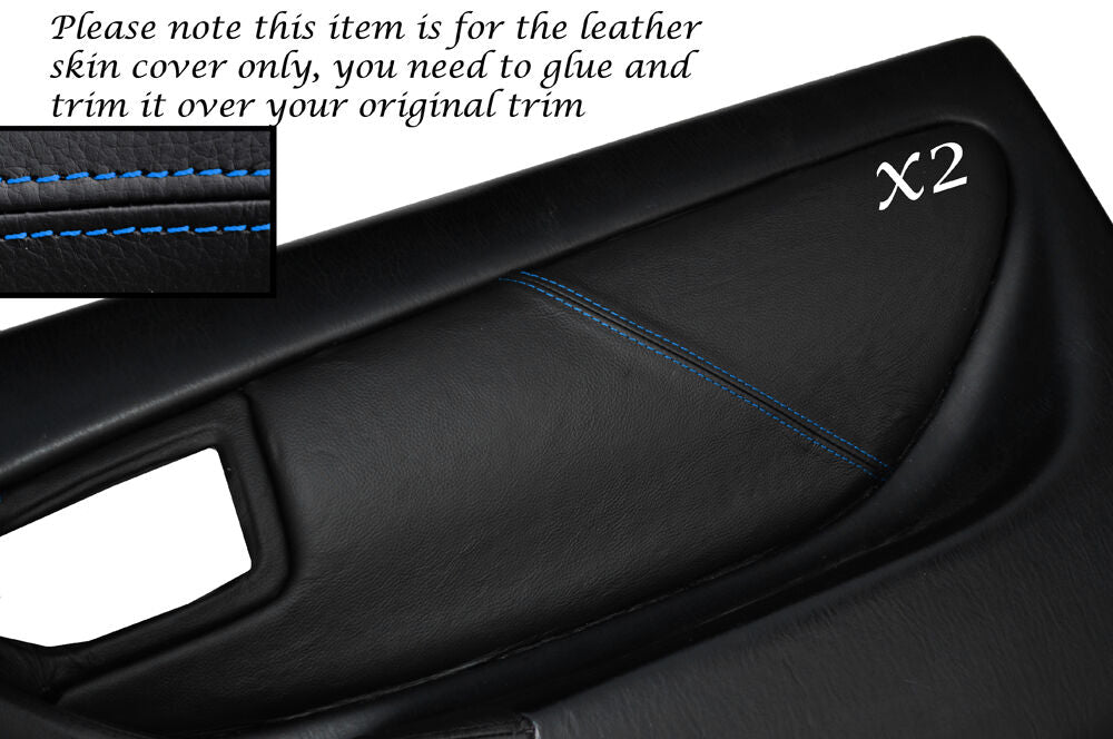 BLUE STITCH 2X FRONT DOOR CARDS LEATHER COVERS FITS TOYOTA CELICA MK6 94-98