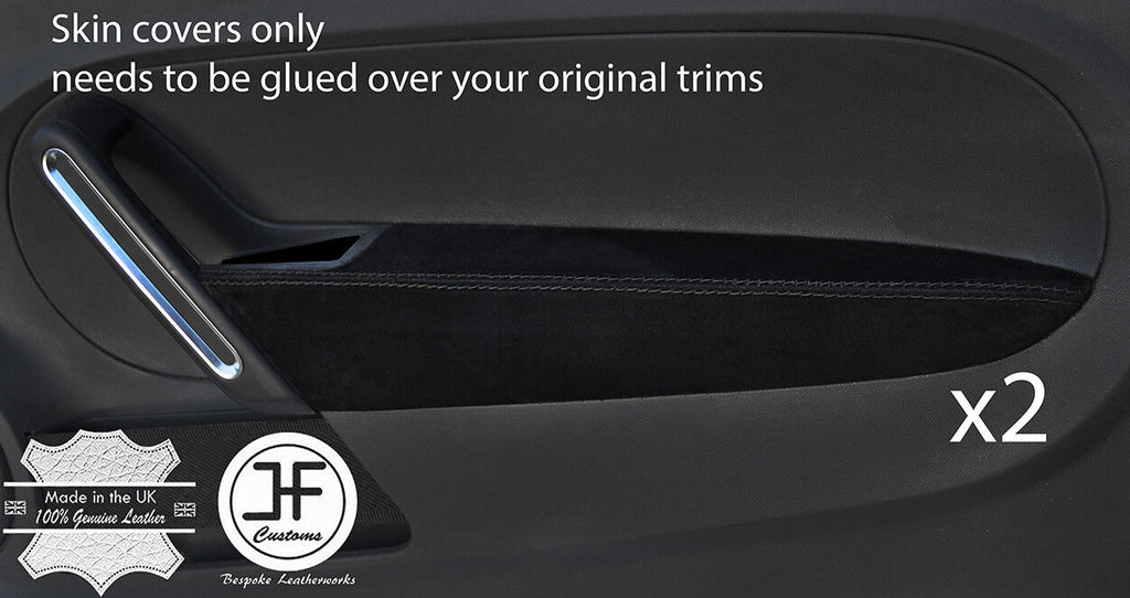 BLACK STITCH 2X FRONT DOOR ARMREST REAL SUEDE COVERS FITS VW BEETLE 2012-2018