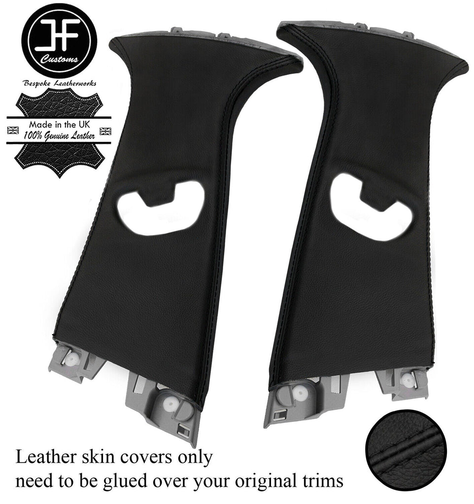 BLACK STITCH 2X UPPER B PILLAR LEATHER COVERS FOR BMW 1 SERIES F20 2011-2019