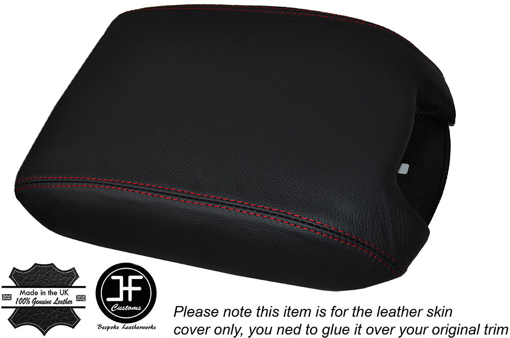 RED STITCHING LEATHER SKIN ARMREST LID COVER FITS FORD TAURUS 2010-2014