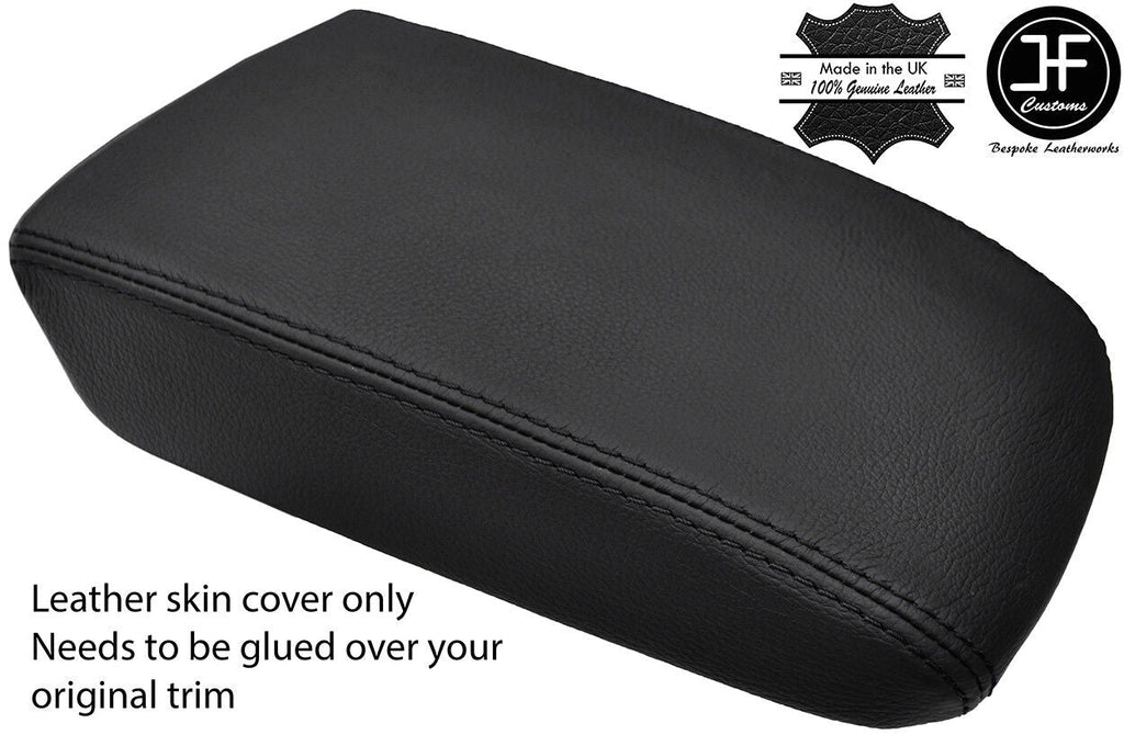 BLACK STITCH TOP GRAIN LEATHER ARMREST LID COVER FITS VW TIGUAN MK2 2016-2018