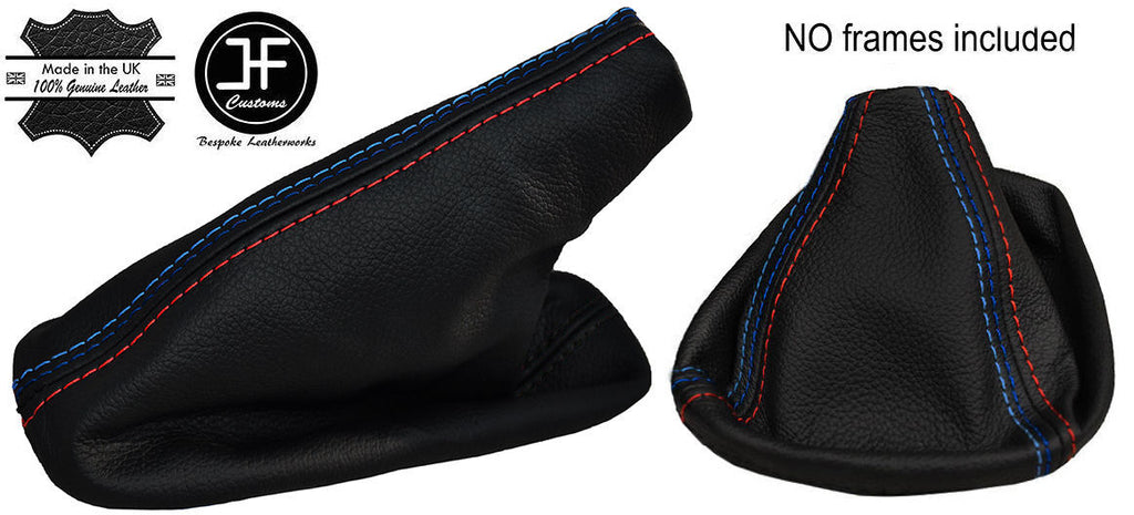 BLACK & TRI STITCH LEATHER GEAR HANDBRAKE GAITER FITS BMW E90 E91 E92 E93